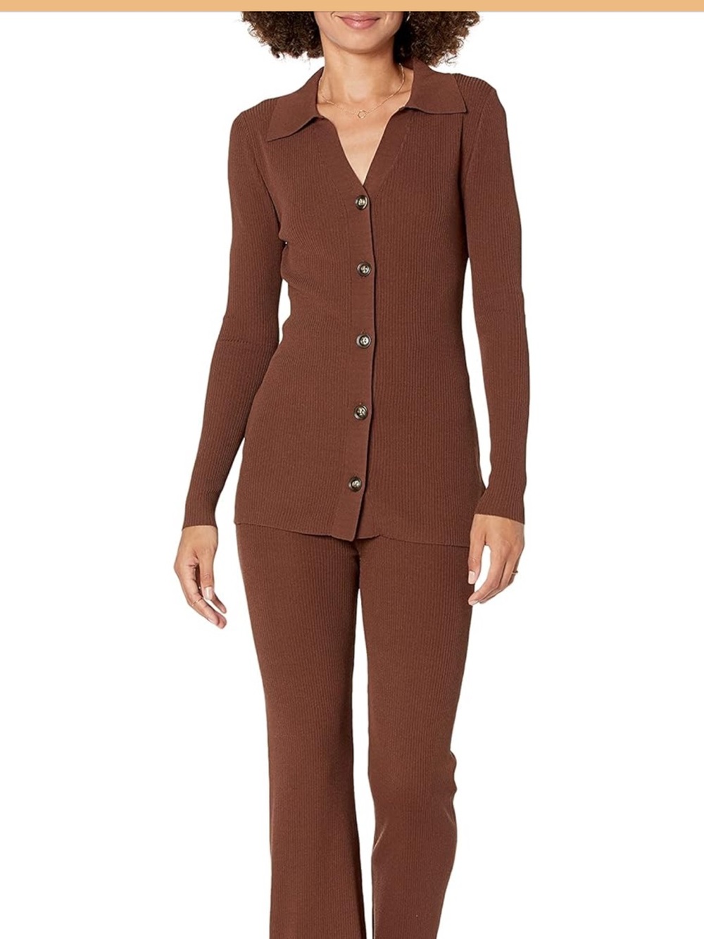 The Drop Brown Ribbed Button-Up Top - Picture 4 of 9